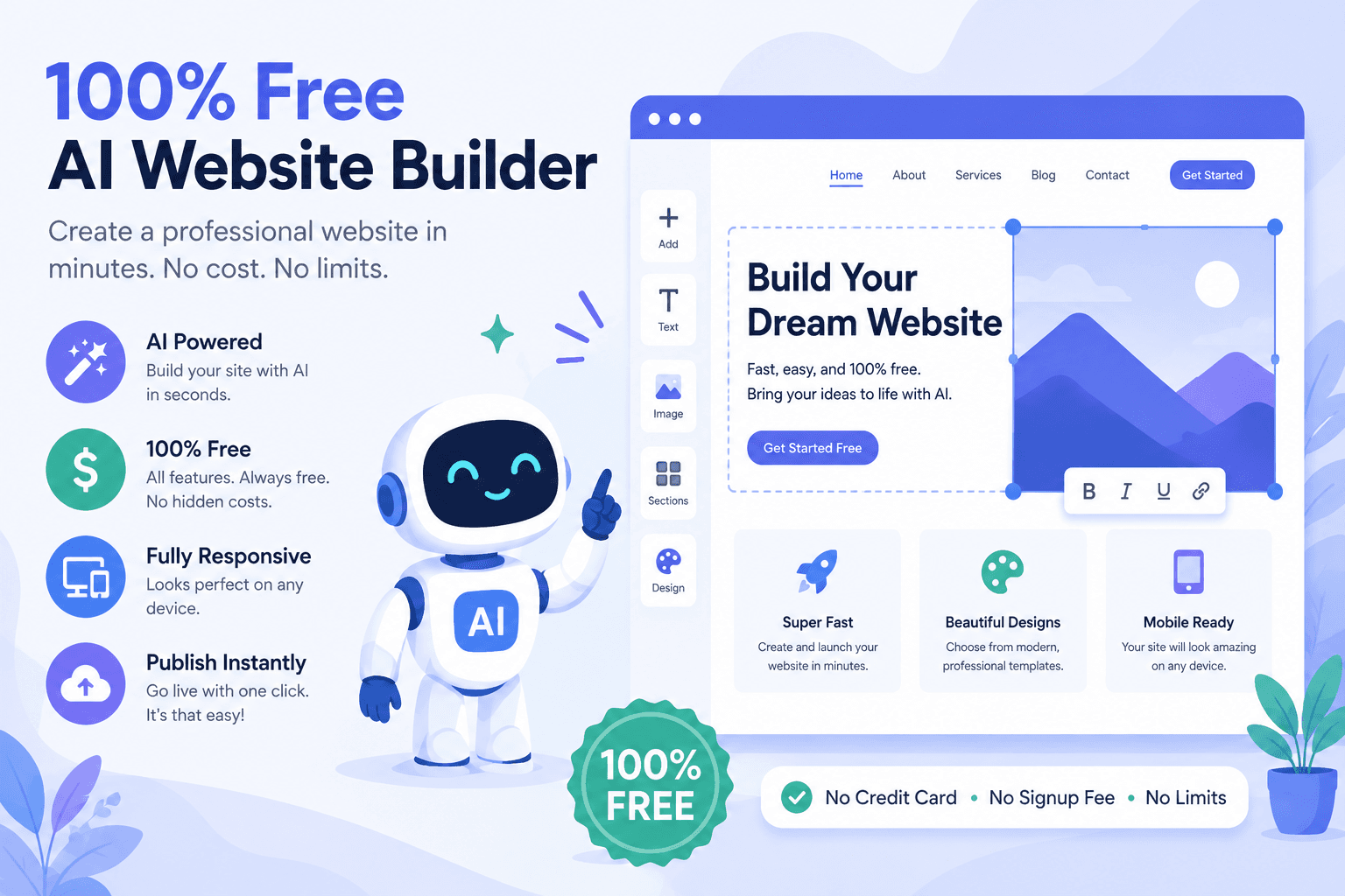 100% Free AI Website Builder: What That Actually Means